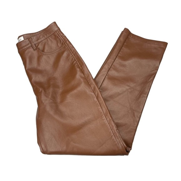 WILFRED x ARITZIA The Melina Pant High Waisted Vegan Leather Cognac Brown {P36} - Picture 3 of 12